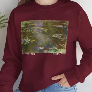 Monet Water Lily Crewneck Sweatshirt, Art Print Sweater, Claude Monet Sweater