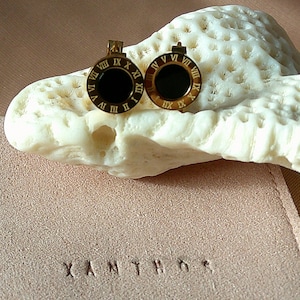 Roman Numeral Earrings Gold Plated Stainless Steel Huggie Chunky Earrings Black Gold Huggies