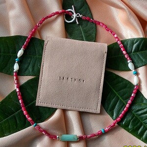 Handmade Necklace Pink Shell Necklace Boho Choker Natural Stone Necklace Beaded Necklace 925 Sterling Silver Toggle Clasp 17 inch