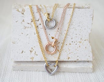 14k gold plated Two Tone Pendant Necklace: Gold, Silver, Rose Gold - Dainty Layering Jewelry