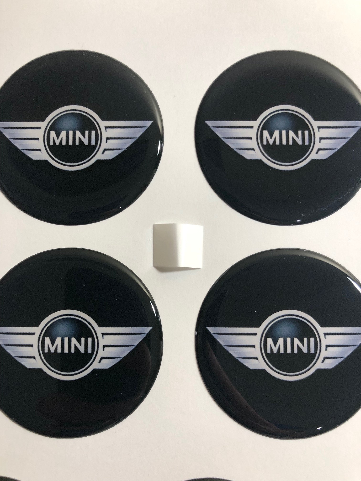 4xall Sizes 3D Mini Cooper Print Logo Domed Stickers for Wheel Center Hub  Caps Emblem Decal Rims Cover Hub Self-adhesive Silicone Badge 