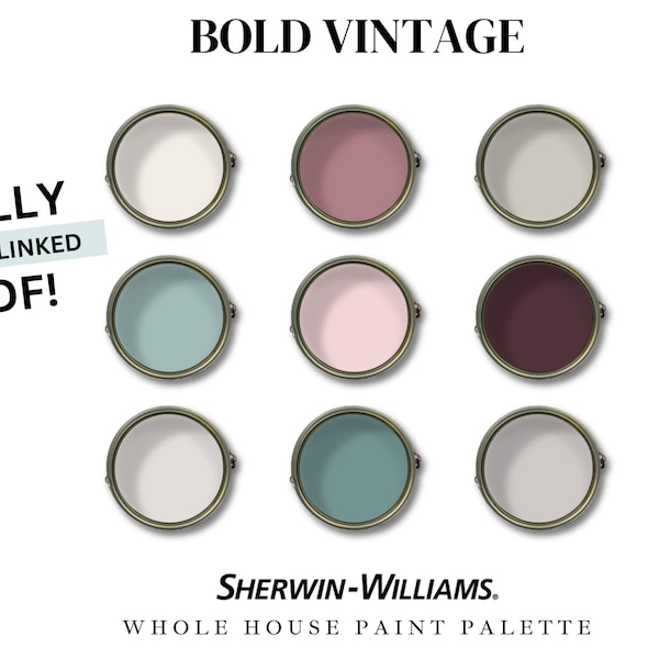 Sherwin Williams Whole House Paint Palette - BOLD VINTAGE Paint Color Set - Bestselling Paint Colors - Color Palette