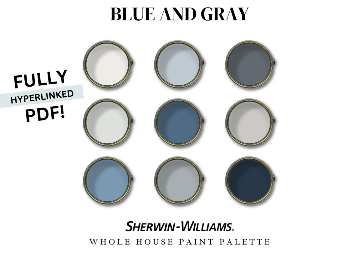 Sherwin Williams Whole House Paint Palette BLUE AND GRAY Paint Color Set Bestselling Paint