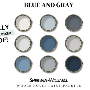 Sherwin Williams Whole House Paint Palette - BLUE AND GRAY Paint Color Set - Bestselling Paint Colors - Color Palette
