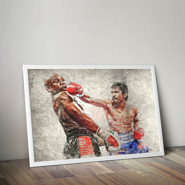 Floyd Mayweather vs Manny Pacquiao Poster Boxing Poster MMA Poster  Fight Fan Cave Man Sports Room Wall Art Cave Gift