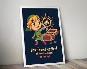 Zelda the legendary coffee Link Poster The Legend of Zelda Poster  Zelda Adventure Print Gaming Poster Gamer Room Gaming Print Gaming Art