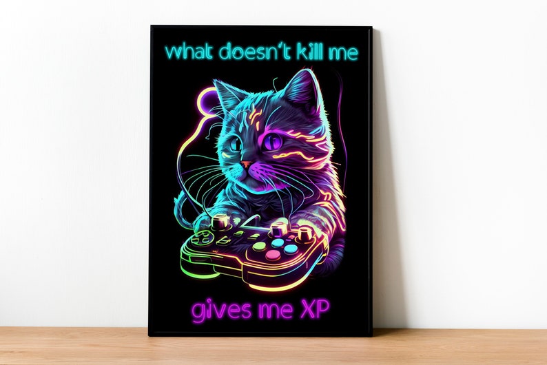 Neon Gaming Poster Cat Gaming Animals Gamer Animals Gaming Room Posters