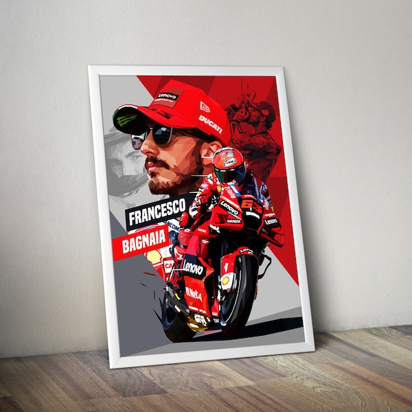 Francesco Bagnaia Motorcycle  framed print  Motorcycle poster print  MotoGP art Motorcycle gifts Motorcycle gift Illustration Wall Decor