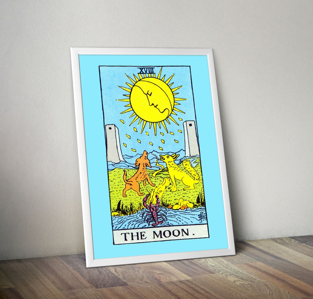 The Moon Tarot Poster Major Arcana Tarot Poster Tarot Art Print Rider