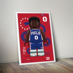 Pôster de Tyrese Maxey para fãs de esportes, pôster de basquete, pôster da NBA, arte de parede para fãs de basquete, decoração esportiva moderna