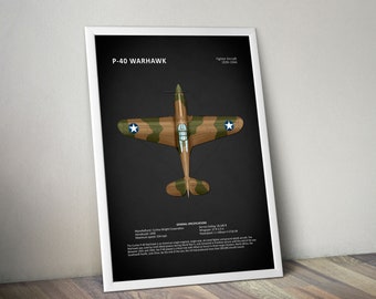 P-40 Warhawk Aircraft Poster Aviation Art Airplane Wall Decor Vintage Aircraft  Aviation Enthusiast Aircraft Wall Art  Printable Poster