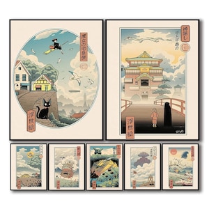 Póster de Studio Ghibli - Colección exclusiva de 7 modelos - El viaje de Chihiro - Póster de Totoro - Arte de Kiki - COMPRA 3 pósteres (AHORRA 40%)
