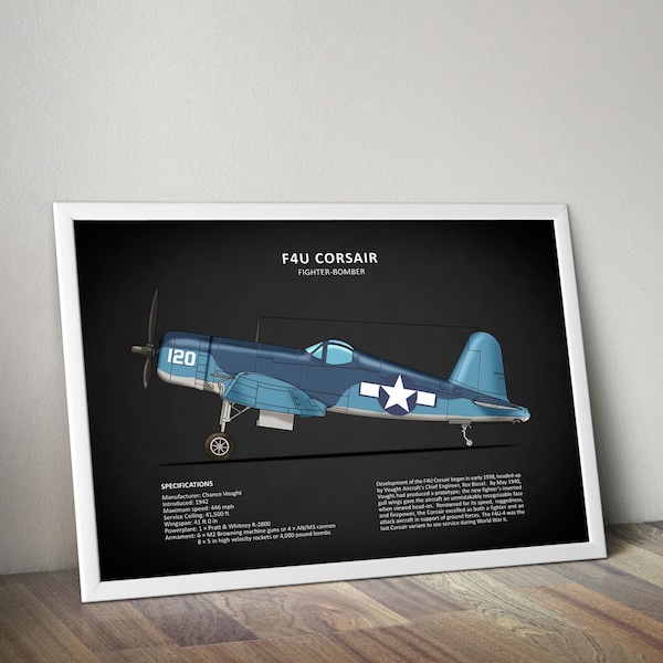 F4U Corsair Aircraft Poster Aviation Art Airplane Wall Decor Vintage Aircraft  Aviation Enthusiast Aircraft Wall Art