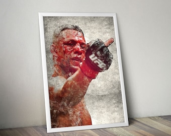 Nate Diaz Poster Boxing Poster MMA Poster  Fight Fan Cave Man Sports Room Wall Art Cave Gift