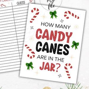 Errate mal, wie viele Zuckerstangen im Glas sind, 8 "x 10" und 8,5 "x 11" druckbares Errate-Weihnachtsspiel-Zeichen und Bogen, Sofort-Download PDF-Dateien