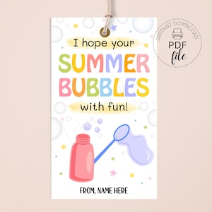 J'espère que vos bulles d'été seront amusantes, étiquette cadeau imprimable de fin d'année scolaire, téléchargement immédiat PDF + JPG