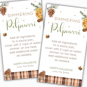 Printable Simmering Potpourri Gift Tags, Holiday Stovetop Potpourri Tag (PDF Download)
