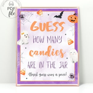 Printable Guess How Many Candies Are In The Jar Sign + Sheet, Halloween Party Game, Office/Birthday/School, Instant Download PDF + JPG Files