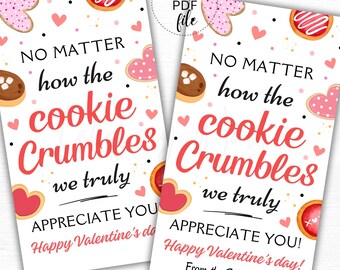 Etiqueta de regalo imprimible para galletas de San Valentín, personalizada "No importa cómo se desmorone la galleta", 2 x 3,5 cm, descarga instantánea en PDF + JPG.