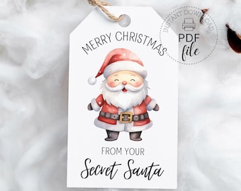 Merry Christmas From Your Secret Santa Gift Tags | Printable Christmas Party Favor Tag | Secret Santa Gift Exchange Hang Tag PDF + JPG Files