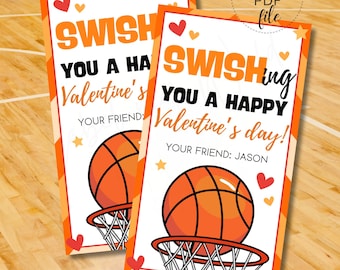 Swishing You a Happy Valentine's Day Basketball Gift Tag (PDF Download)