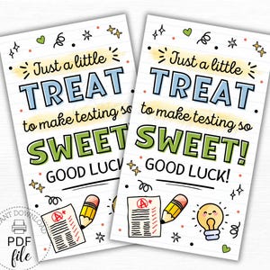Printable School Testing Day Treat Tag, Classroom Gift Tags (PDF + JPG)