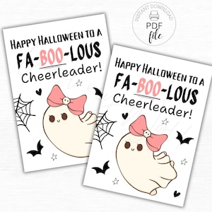 Etiqueta imprimible de "Feliz Halloween para una fabulosa animadora", etiquetas de buena suerte para animadoras, etiqueta de regalo de agradecimiento para animadoras (2,5 x 3,5 cm) en PDF + JPG