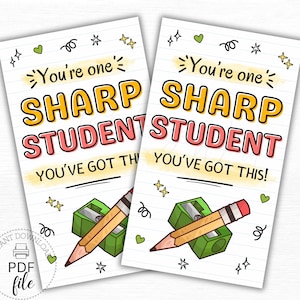 Printable Testing Day Pencil Gift Tag, One Sharp Student Classroom Good Luck Tags