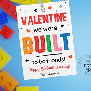 Built To Be Friends Gift Tag, Personalized Valentine's Day Building Blocks Printable Favor Tags