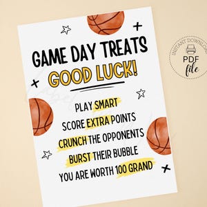 Printable Basketball Candy Treat Bag Tag | Good Luck Gift Tags | Basketball Cheer Team Snack Tags | Game Day Gift Tag | Instant Download PDF