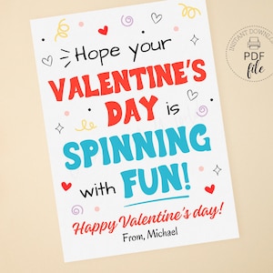 Printable Fidget Spinner Gift Tag, Hope Your Valentine's Day is Spinning with Fun 2.5x3.5 Personalized Favor Tag, Instant Download PDF + JPG