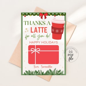 Christmas Coffee Gift Card Holder Template | Printable Thanks a Latte For All You Do Personalized Gift Card Holder | Instant Download PDF
