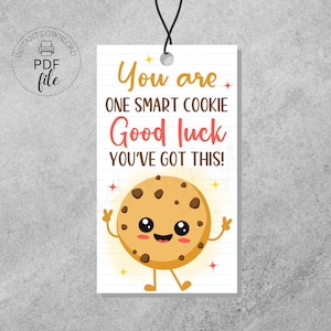 Une étiquette de test de cookie intelligente, étiquette-cadeau imprimable de motivation pour passer un test, étiquette porte-bonheur pour cette collation pour la classe (téléchargement PDF)