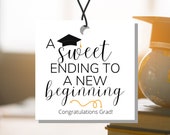A Sweet Ending to a New Beginning Graduation Party Tag | Congrats Grad Favor Tag Template | Printable, Instant Download PDF File
