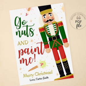 Etiqueta de regalo navideña imprimible de Cascanueces, ideal para la escuela, el profesorado o el aula. ¡Píntame y dale un toque divertido! (2,5 x 3,5 pulgadas). Descarga instantánea en PDF + JPG.