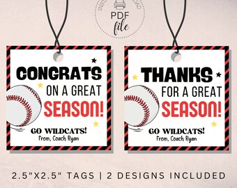 Baseball Season Gift Tags: Congrats & Thanks (PDF Download)