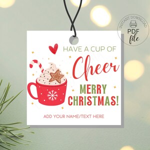 Tag regalo di apprezzamento per gli insegnanti di Natale / Tag stampabile per una tazza di allegria / Tag modificabili per le vacanze grazie al caffè / PDF per il download istantaneo