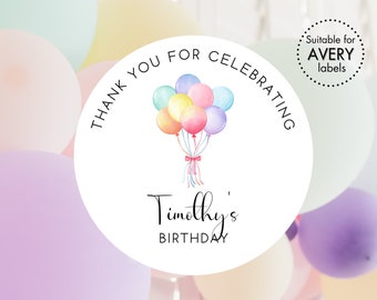 Birthday Balloons Stickers | Happy Birthday Neutral Gender Party Favor Tags | Editable 2" & 3" Round Tags/Labels | Cupcake Toppers PDF Files