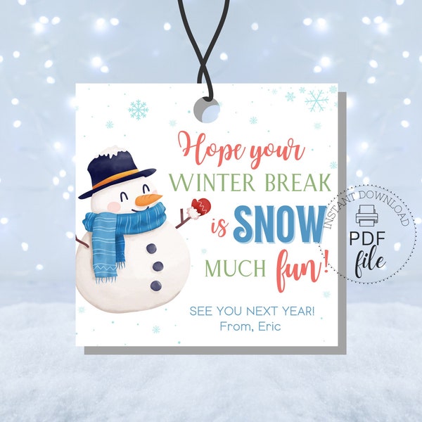 Hope Your Winter Break is SNOW Much Fun Gift Tag | Printable Merry Christmas Tag | Customized School Treat Tags | Instant Download PDF File