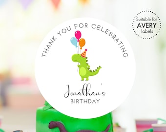 Birthday Dinosaur Stickers, Boy's Party Editable Round Tags/Labels, Cupcake Toppers, Printable PDF