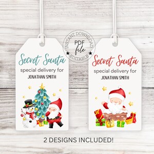 Secret Santa Special Delivery For Customized Gift Tags | Printable Christmas Gift Exchange Tag | Holiday Tag Template PDF | Instant Download