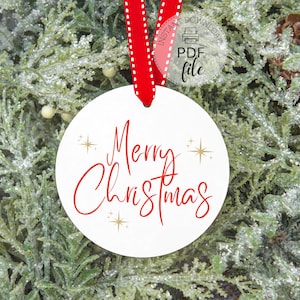 Etiquetas/etiquetas redondas e quadradas de Feliz Natal | Etiqueta para presente de Natal para impressão | Modelo PDF de etiquetas Avery de 2,5 pol. + arquivo JPG | Adesivos de Natal