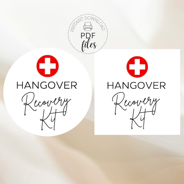 Hangover Recovery Kit Sticker | Bachelorette Party/Weekend Round & Square Labels and Tags | Printable Bridal Shower Label | Instant Download