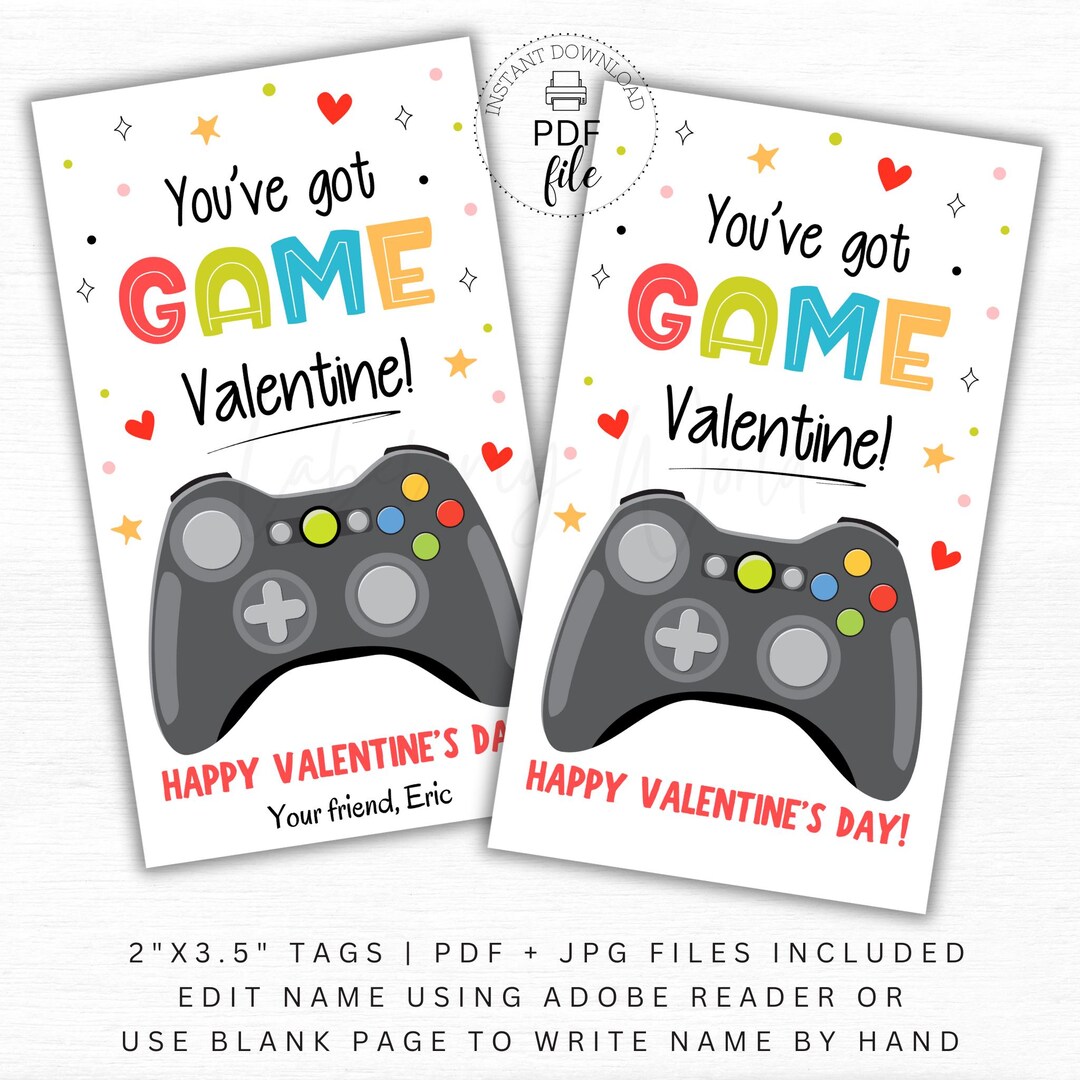 Printable Valentine Video Game Gift Tag, Personalized You've Got Game ...