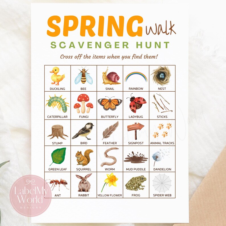 Spring Walk Scavenger Hunt, Printable Outdoor Treasure Hunt Game for ...