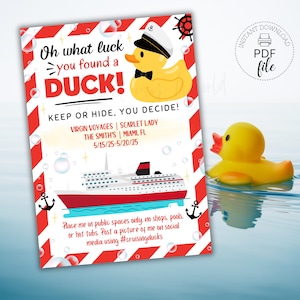 Étiquette-cadeau imprimable canards rouges et blancs, oh quelle chance vous avez trouvé un canard étiquettes personnalisées, cartes de canard de bateau de croisière, téléchargement immédiat PDF