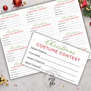 Christmas Costume Contest Ballots, Printable Christmas Party Costume Contest Voting Cards (PDF Download)