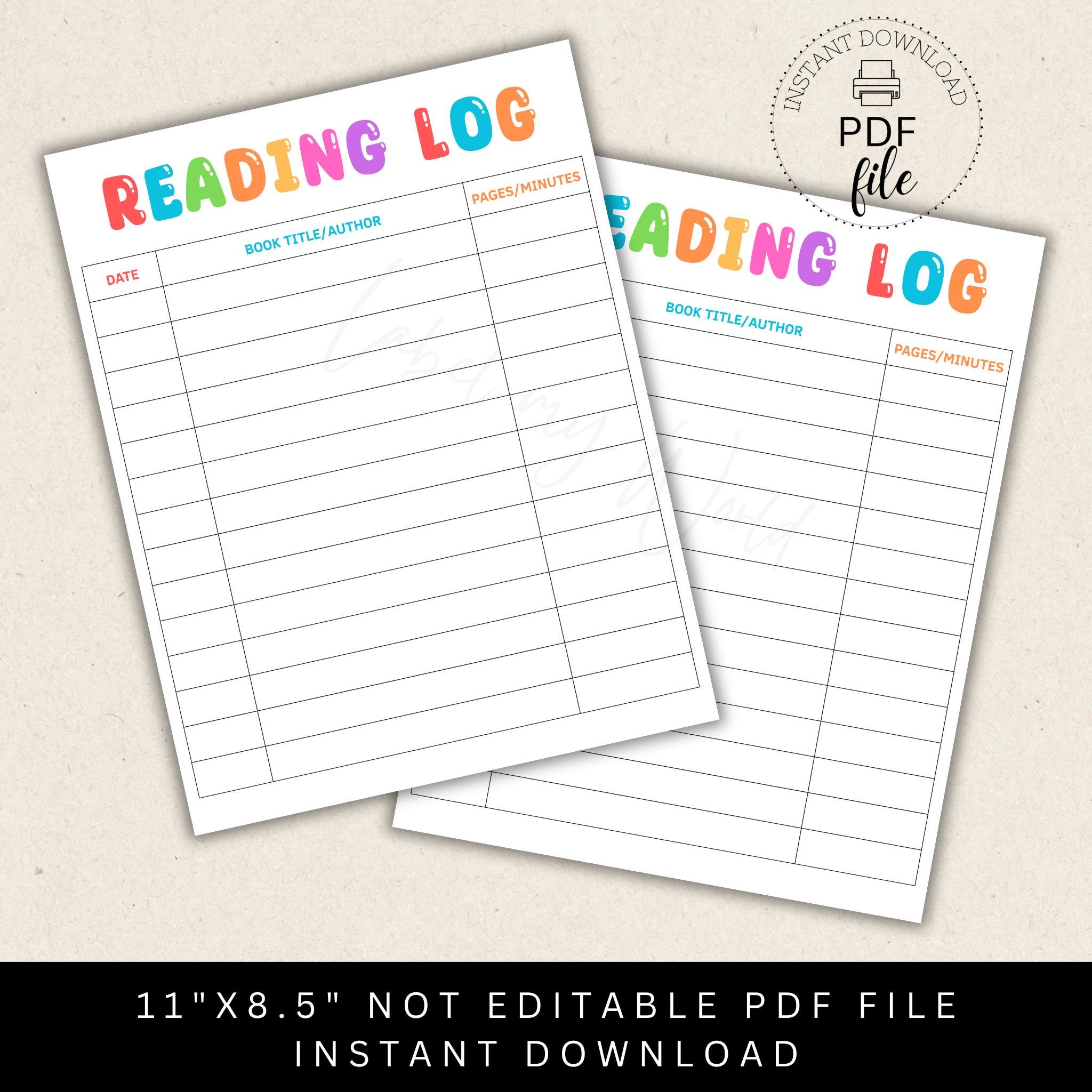 Printable Reading Log for Kids, Colorful Reading Chart, Kids Book ...