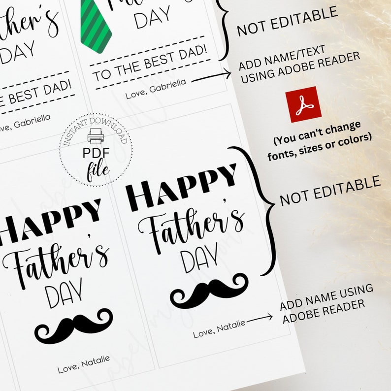 Printable Happy Father's Day Gift Tags, Personalized Mustache/tie ...