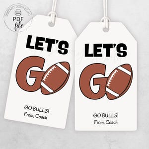 Football Team Let&#39;s Go Tag, Printable American Football Good Luck Game Day Snacks Tag, Personalized Football Favor Tag, Instant Download PDF